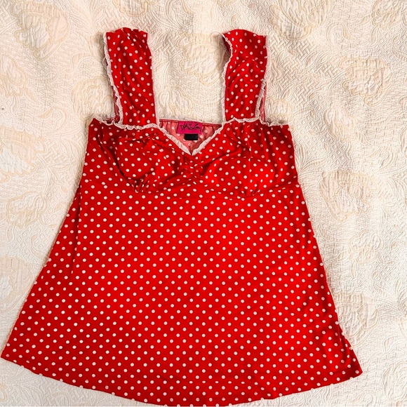 Demi Loon Womens red white polkadot Y2K babydoll top, white lace trim Size M-L - Picture 8 of 9